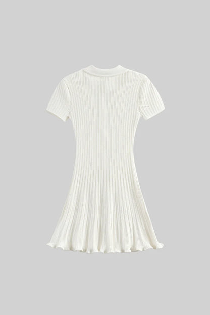 Short Sleeve Ribbed Mini Dress - White