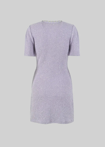 Textured Mini Dress With Silver Floral Detailing - Purple